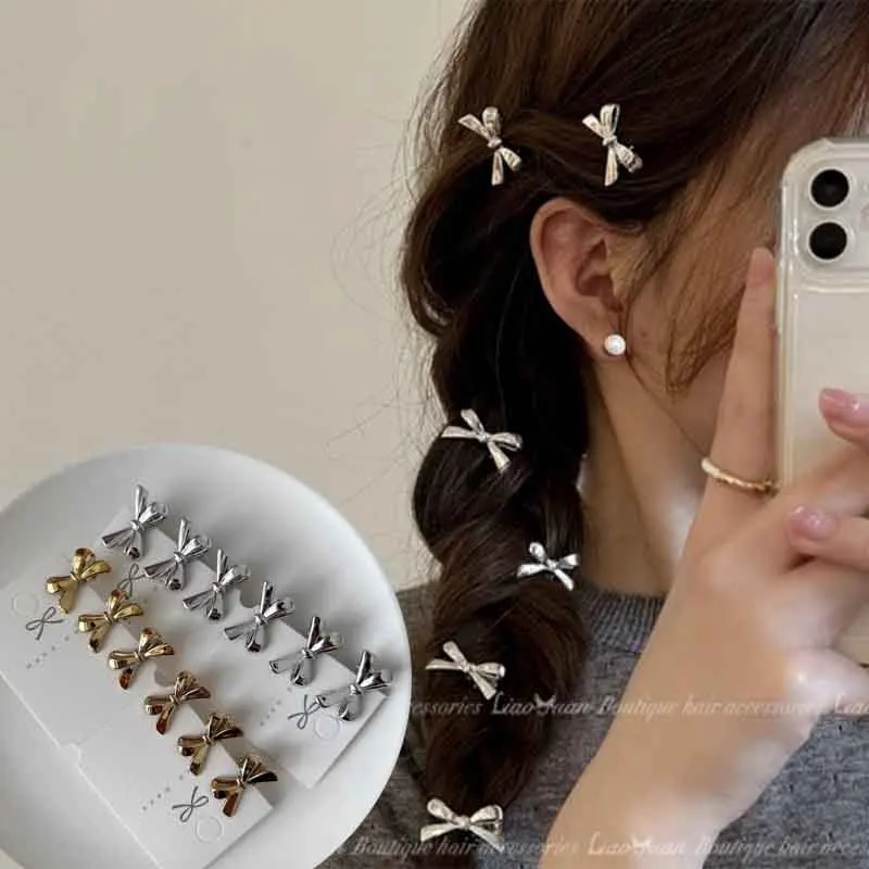 

6Pcs/set of Women's New Golden Bow Mini Hairpins, Sweet and Cool Girl Bangs Hairpins and Hair Accessories