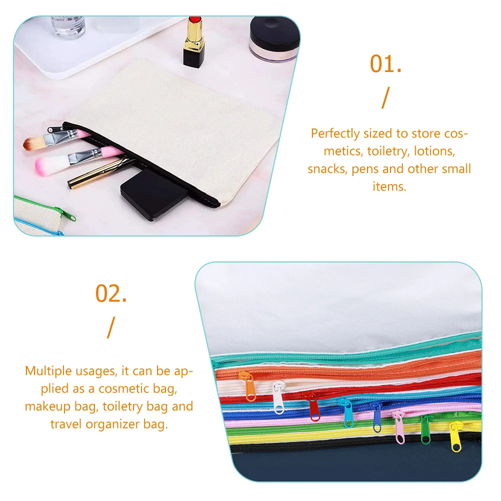 

10 Pcs Bulk Canvas Pencil Bag Travel Makeup Pouch Cotton Blank DIY Craft Pouches