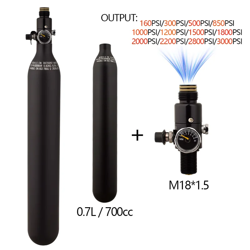 HPA Scuba 200BAR/3000PSI 0.7L 700cc Diving Air Tank Output 160PSI To 3000PSI Pressure Regulator For CO2 Soda Water Scuba Diving