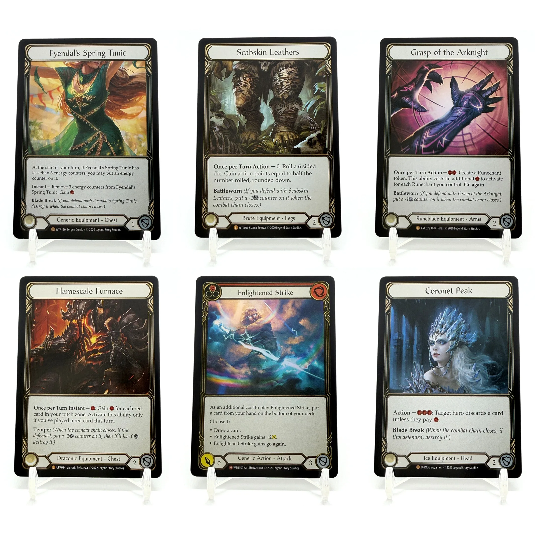 

TCG FAB Top-Tier Legendary Set: Fyendal's Spring Tunic, Enlightened Strike, Flamescale Furnace - Proxy Cards Flesh and Blood