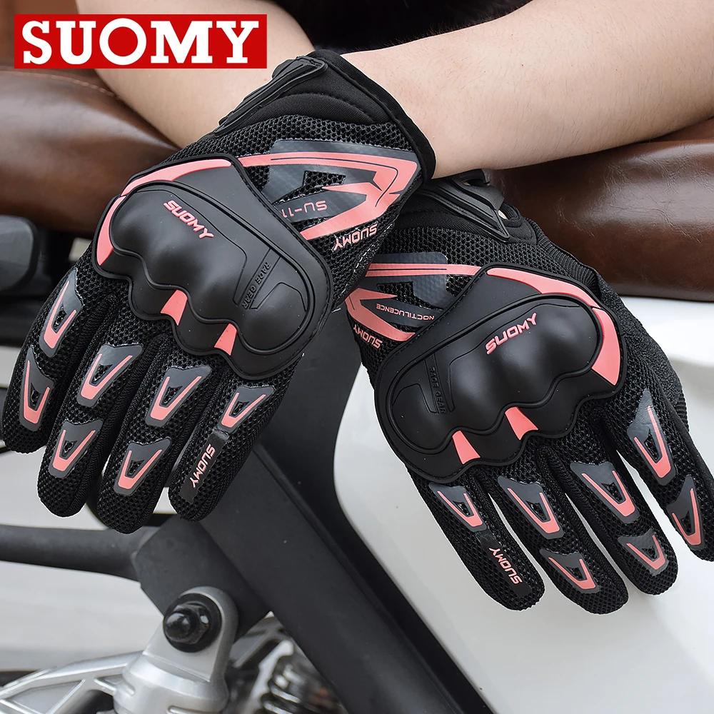 SUOMY Women Pink Motorcycle Gloves Touch Screen Summer Breathable Wearable Motorbike Cycling Biker Gloves For Lady