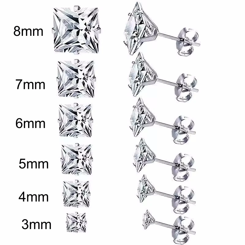 Picture 3: Hypoallergenic 3/4/5mm Push-back Stud Earrings 316l Stianless Steel Needle Brief Jewelry For Choose