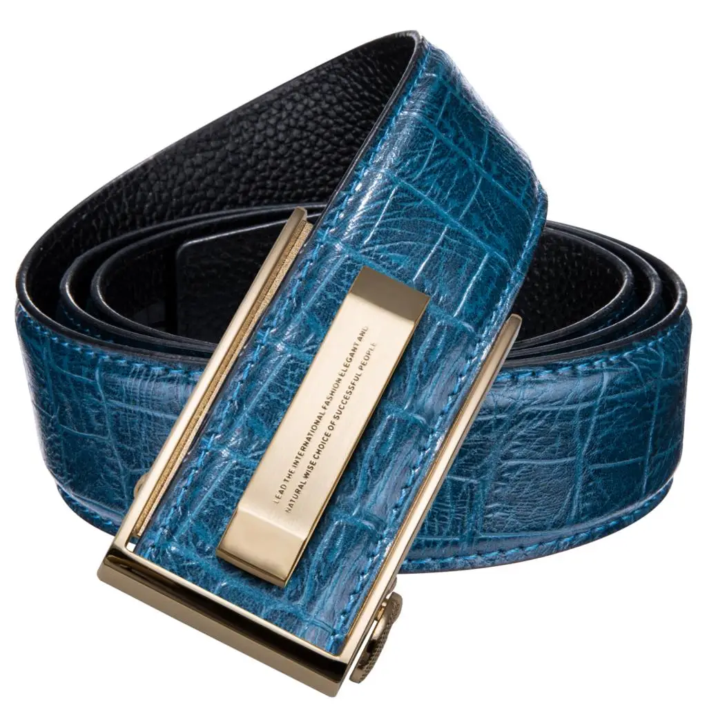 2020 New Fashion Blue Crocodile Leather Belts for Men Waist Fashion Cowboy Jeans Casual Leather Belts Automatic Gold Buckle belt