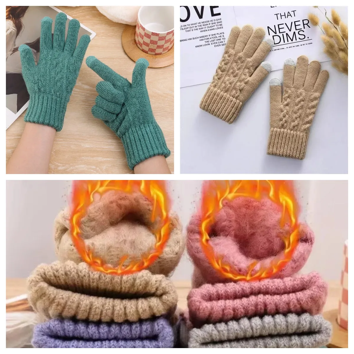 New Men's Warm Full Finger Gloves Winter Touchscreen Plus Fleece Gloves Woman Thickening Wool Knitted Cycling Driving Gloves