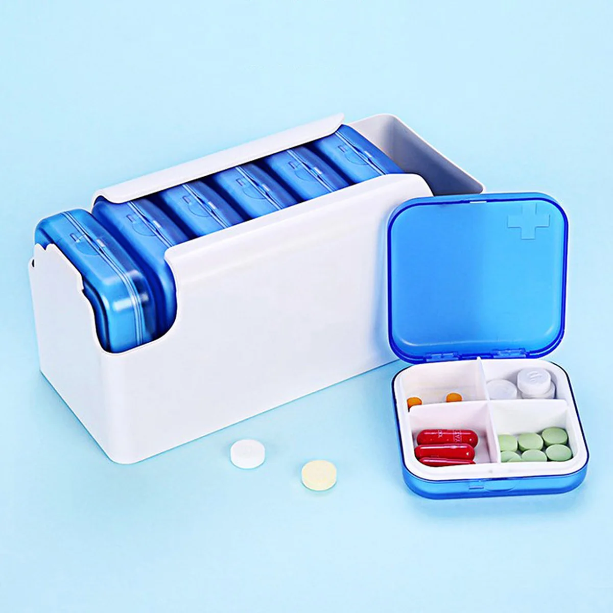 

1 комплект, 28 сеток, 7-слойный портативный дорожный органайзер для таблеток, чехол для хранения лекарств, пылезащитный, прочный, съемный, маленькая коробка для планшетов