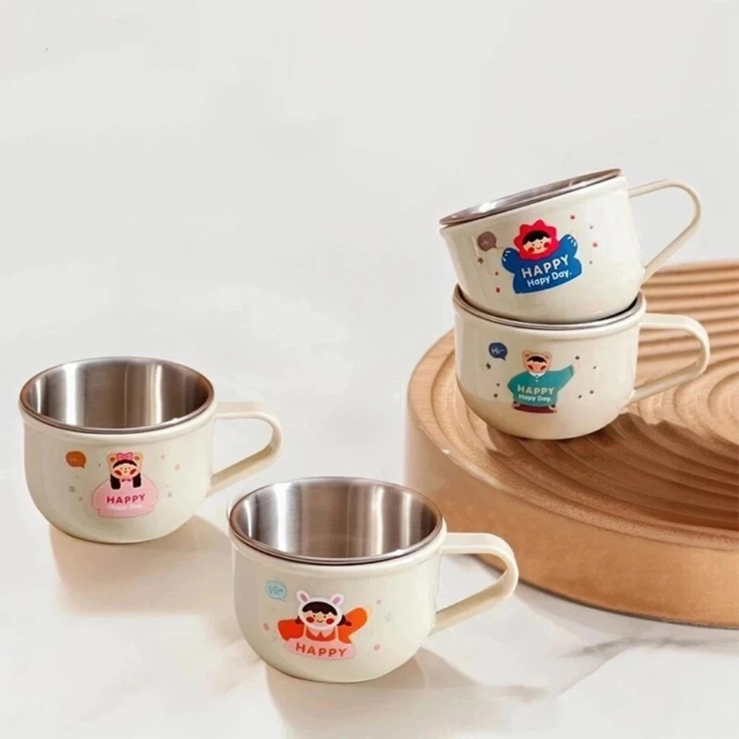 

WORTHBUY Мини-милая чашка из нержавеющей стали 304 с ручкой, детская тренировочная чашка для питья, противоожоговая прочная кружка для чая, молока, кофе