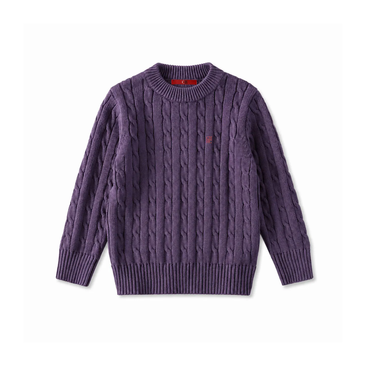 CH Jungen Pullover mit Rundhalsausschnitt, Zopfmuster, gerippten Bündchen und Saum, Bruststickerei, lässige Kinder-Strickoberteile – Detail 7