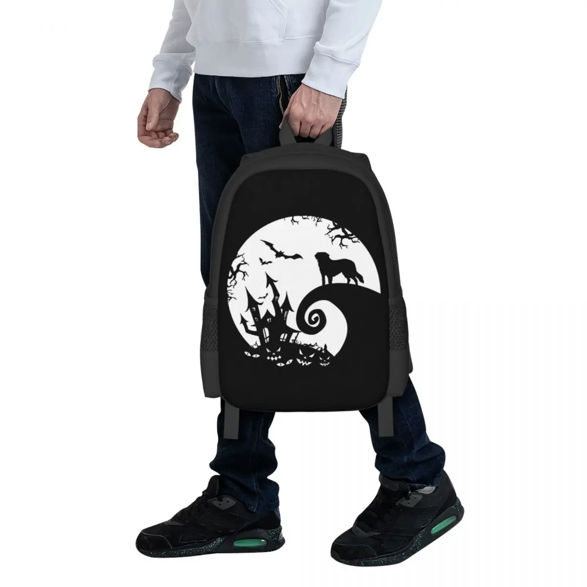 

Saint Bernard Dog And Moon Halloween Student Backpack School Bag Hiking Travel Daypack for Boys Girls Bookbag Shoulder Bags