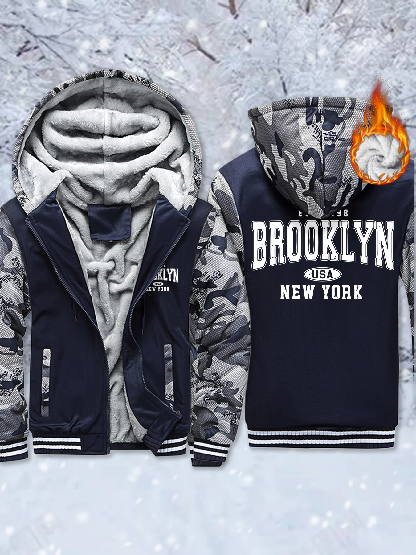 

Brooklyn New York Usa мужские толстовки с принтом, удобная флисовая одежда, повседневный модный пуловер на молнии, утепленное теплое пальто