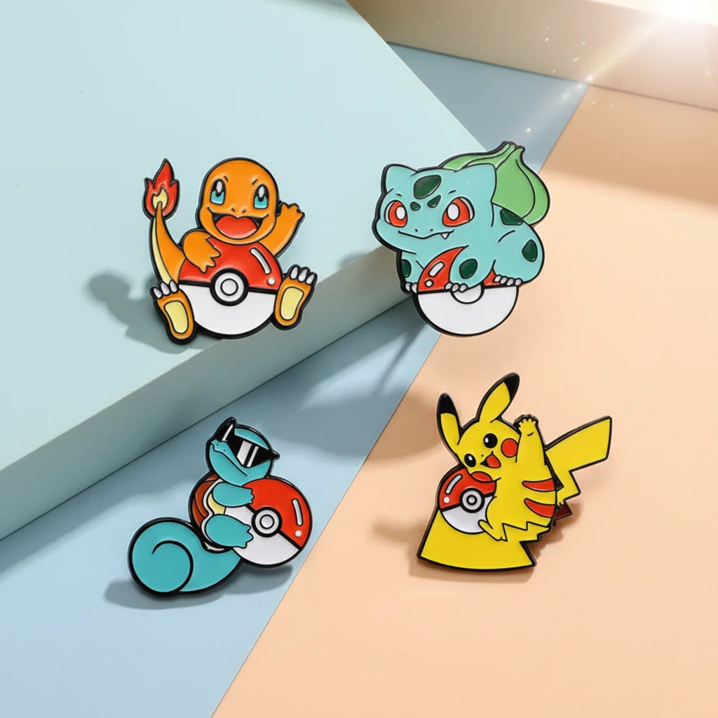 

4pcs Pokemon Enamel Pins Set Pikachu & Squirtle Design Metal Brooch Badges Fashion Jewelry Accessory for Clothes Hats Backpacks