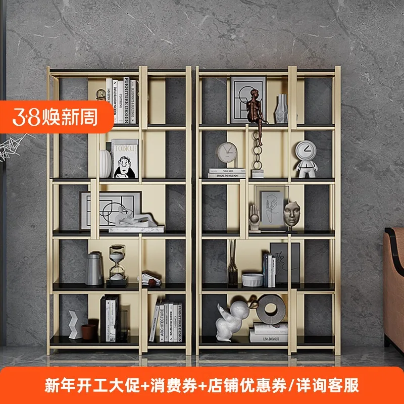 Light Luxury Bookshelf Stainless Steel Metal Office Modern Shelf Bogu Shelf Gold Bookcase Wrought Iron Floor Display Shelf