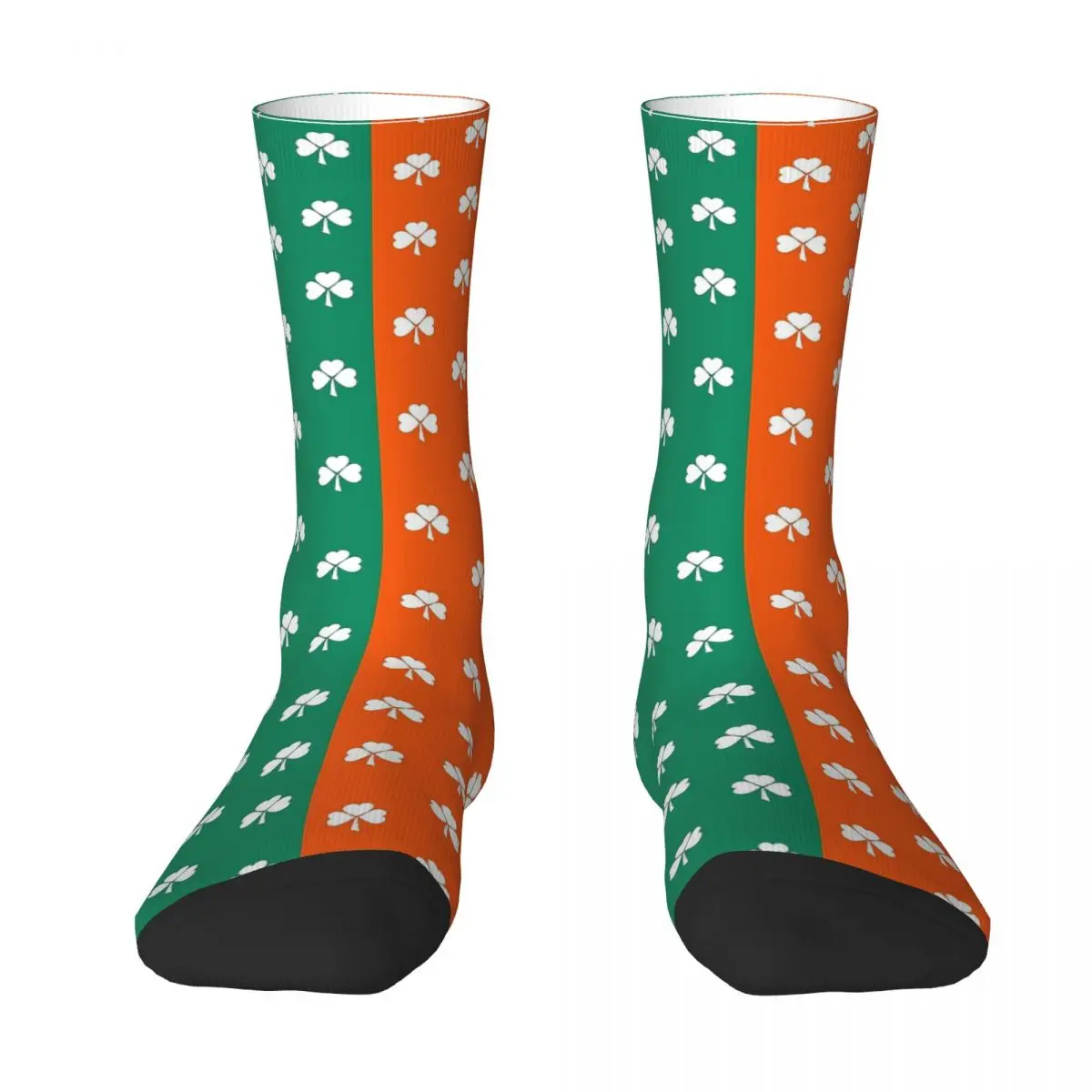 White Shamrock Orange And Green Saint Patrick's Day Unisex Winter Socks Running Happy Crew Socks Street Style Crazy Sock