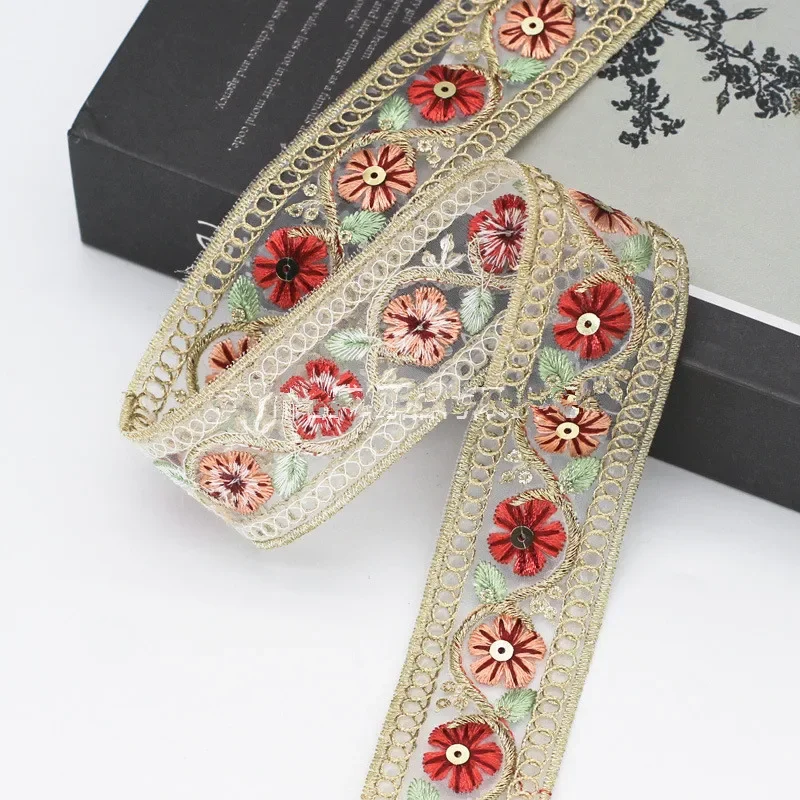 Embroidered Ribbon with Sequins, Ethnic Style Decorative Accessories, 1 Yards