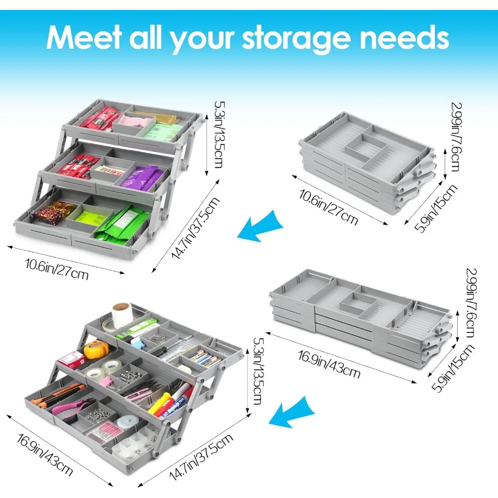 Multi-layer Smart Drawer Organizer, 3-layer Drawer Organizer, expandable Junk Drawer Organizer Cosmetics, Jewelry, desk, Office,