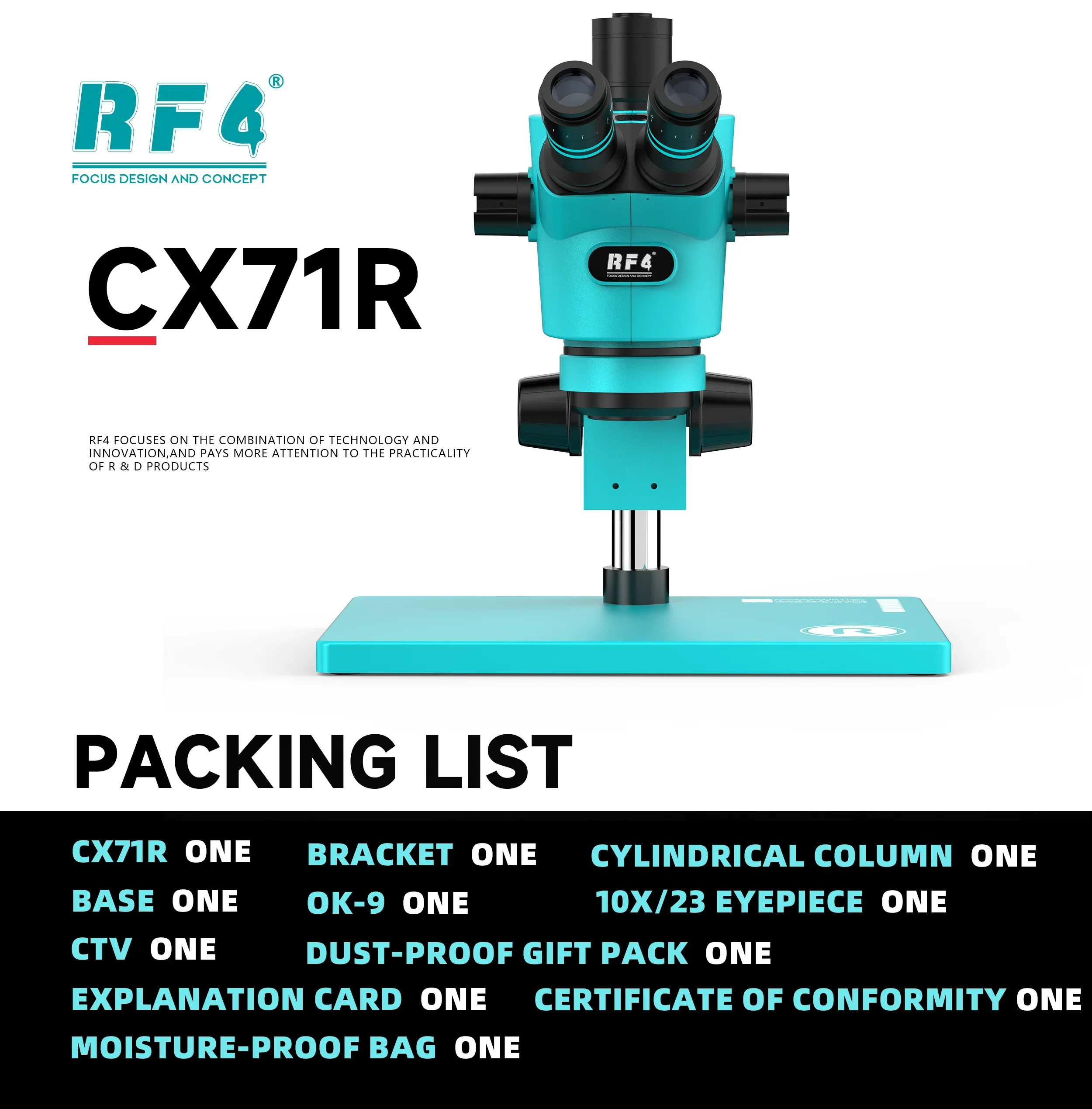 RF4 CX71R New Focus Trinocular Stereo Microscope 10X/23mm Eyepiece