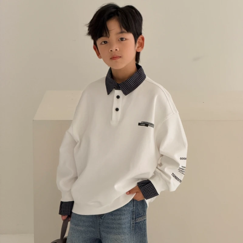 New Arrival 5 6 7 8 9 10 11 12 13 14-Year-Old Boy Polo Sweatshirts with Letter Print Kids Children Spring Cotton Hoodies Coat