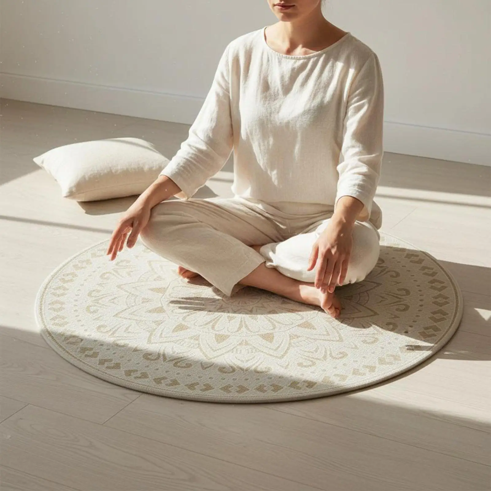 Round Meditation Rug Retro Round Floor Cushion Easy to Clean Meditation Floor