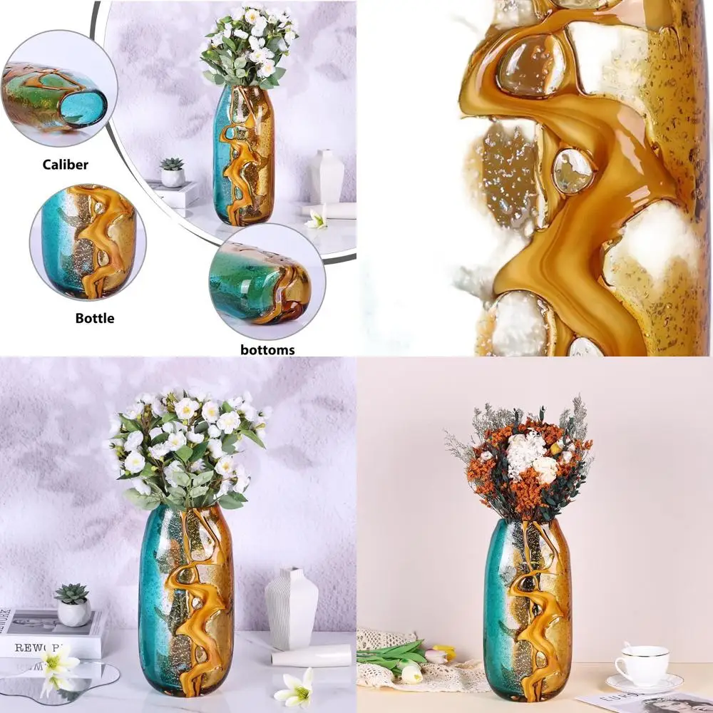 

Зеленая стеклянная ваза ручной работы, уникальный декоративный держатель для цветов, идеально подходит для дома и офиса, идеальный подарок (большой)