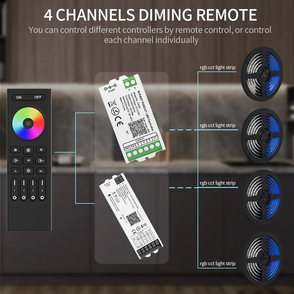 2.4GHz RF Remote 4-Zone LED Strip Light Control Dimmer CCT RGBCCT For Milight C01-05RF C01-05W C01-05Z WB5 Led Controller 3V