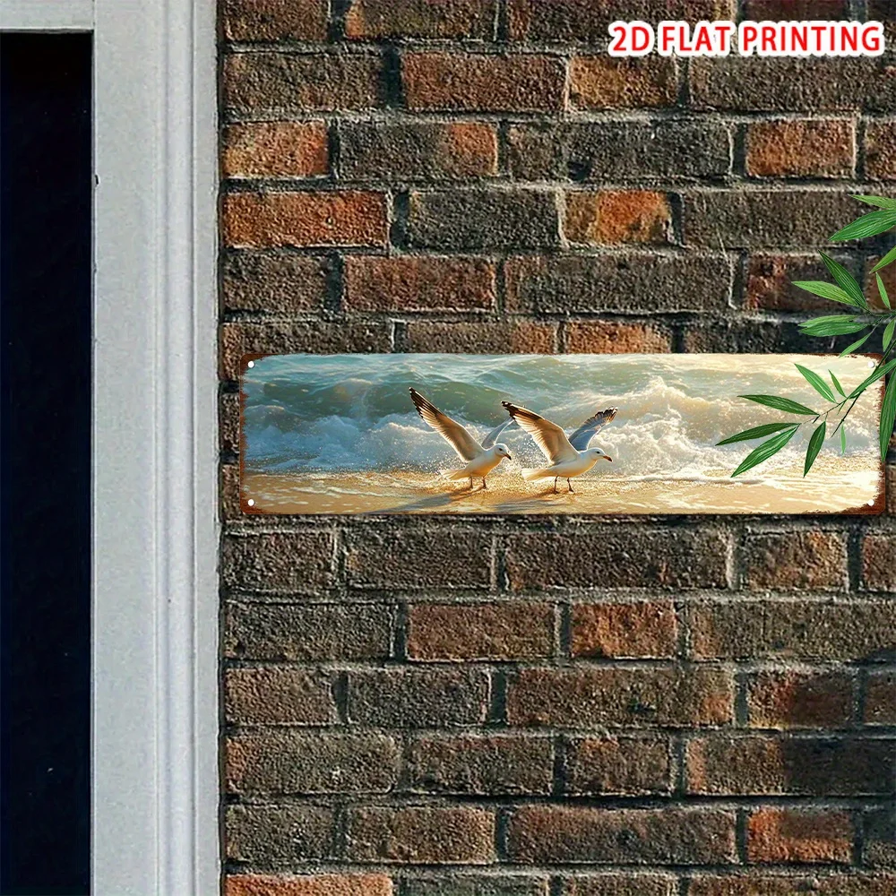 1-Piece Vintage Nautical Seagull Aluminum Wall Hanging Sign - Seaside Decor Featuring Sea Birds, Perfect for Christmas