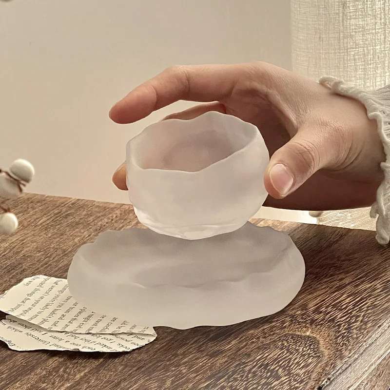 Frosted Glass Sets Household New 60ml Transparent Easy Cleaning Sake Cups Japanese Popular High Aesthetic Tea Cup with Dish