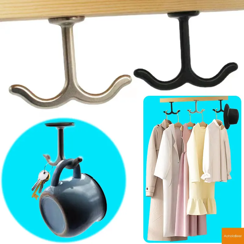 1pc Coat Hooks for Wood Plank Hanging Kitchen Coffee Mugs Hooks Wardrobe Double Clothes Hat Hanger Cabinet Belt Tie Key Hanger