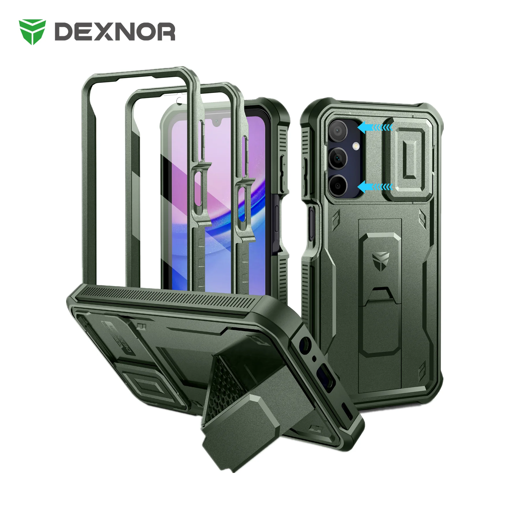 Dexnor Case For Samsung Galaxy A15 Case 6.5 inch Full Body Rugged Cover with Camera Cover & Built-in Screen Protector Kickstand