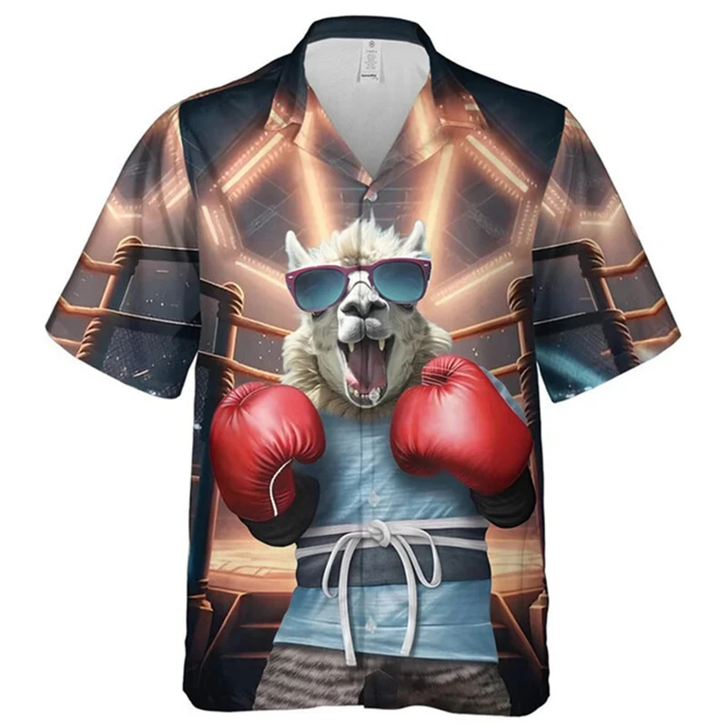 

2025 New Men's Shirt New Fashion Casual Harajuku Personalized Alpaca Graphic Beach Shirt Short Sleeve Hawaiian Holiday Shirts