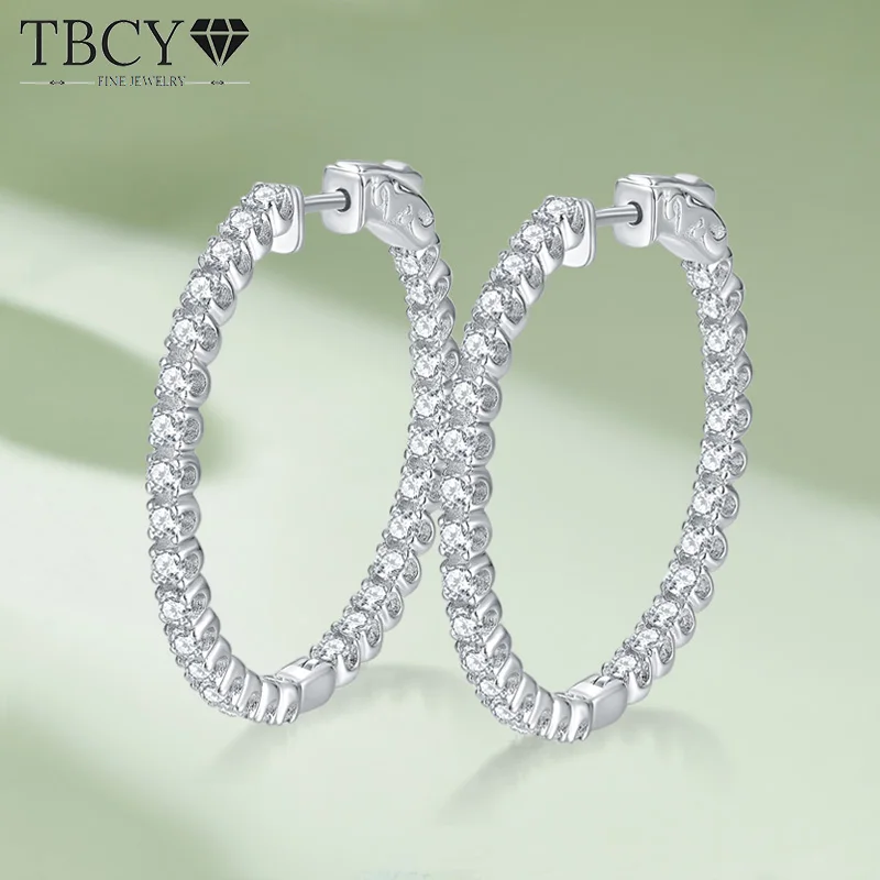 Kolczyki koła z moissanitem TBCYD 1.8MM, kolor D, czystość VVS1, certyfikat GRA, srebro próby S925, kolczyki sztyfty, biżuteria na wesele, eleganckie prezenty.