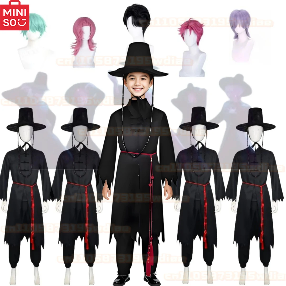 

MINISO Demon Hunters Saja Boys Jinu Abby Mystery Romance Kpop Group Cosplay Costume Wig Halloween Black Suit Hat For Men