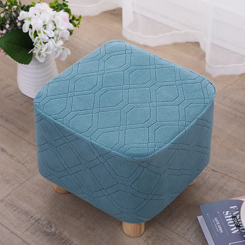 Durable Solid Color Jacquard Cover Elastic Soft Footrest Slipcover T-Shape Footstool Case Home Decor