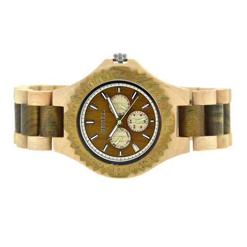 Imagen 2 del producto Reloj de madera para hombre de cuarzo, relojes de pulsera vintage ligeros para hombre con correa de madera