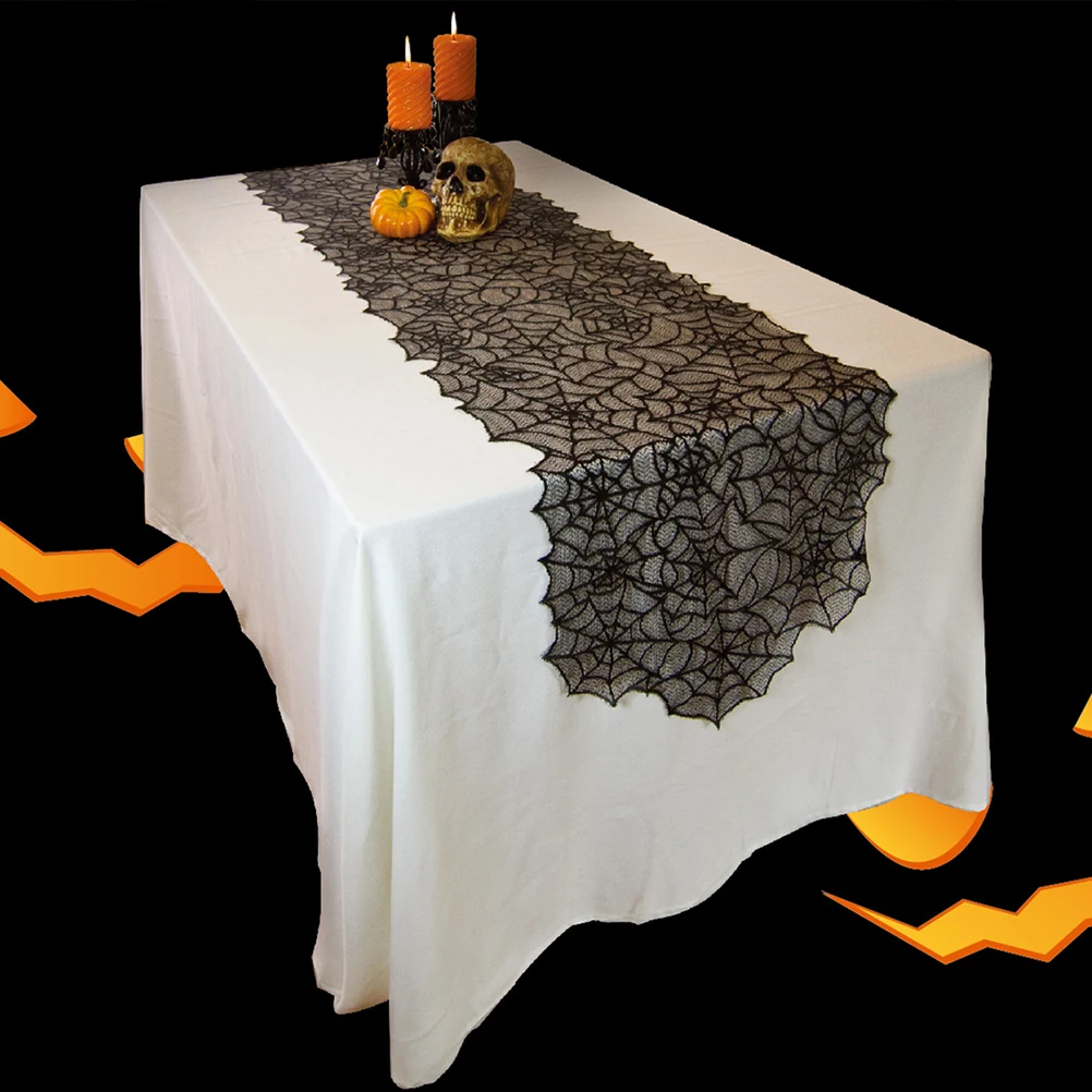 

2 Pcs Web Tablecloth Halloween Lace Runner Fireplace Decor Halloween Lace Table Runner 70x135cm Banquet Buffet Cover