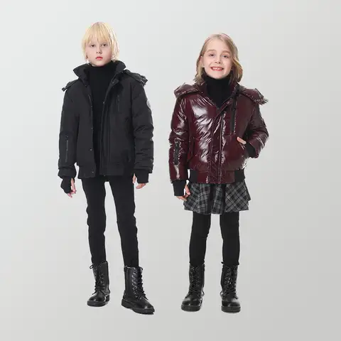 AP super warm filling white duck down winter coats for kids- Teenager outdoor thicken jackets nature fur waterproof fabric