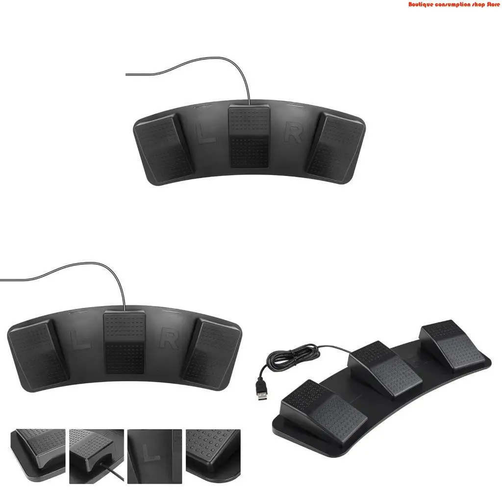 L9NA USB Foot Switch 3-Position Plastic Foot Control Triple Switch FS3-P with Anti-Skid Surface Black