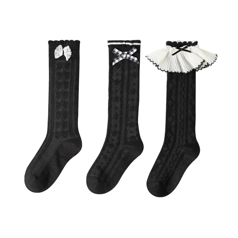 Spring Summer Baby Children Girl Cute Lace Socks Black White Color Mesh Breathable School Uniform Sock Knee High Long Kids Socks