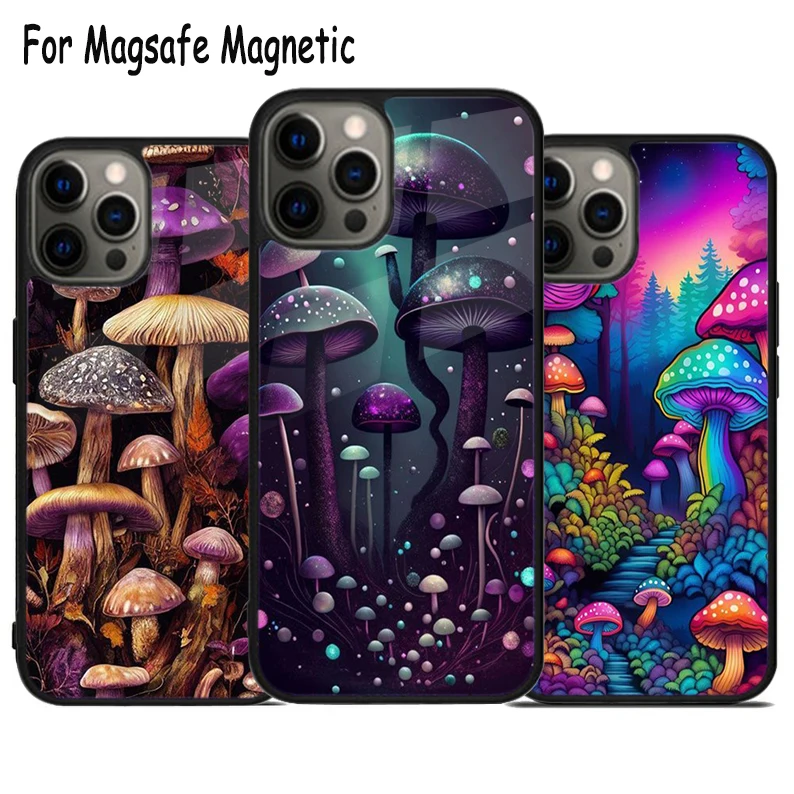 

Магнитный чехол-бампер Magsafe для iPhone 15 16 14 13 11 12 Pro Max Plus с рисунком грибов и беспроводной зарядкой
