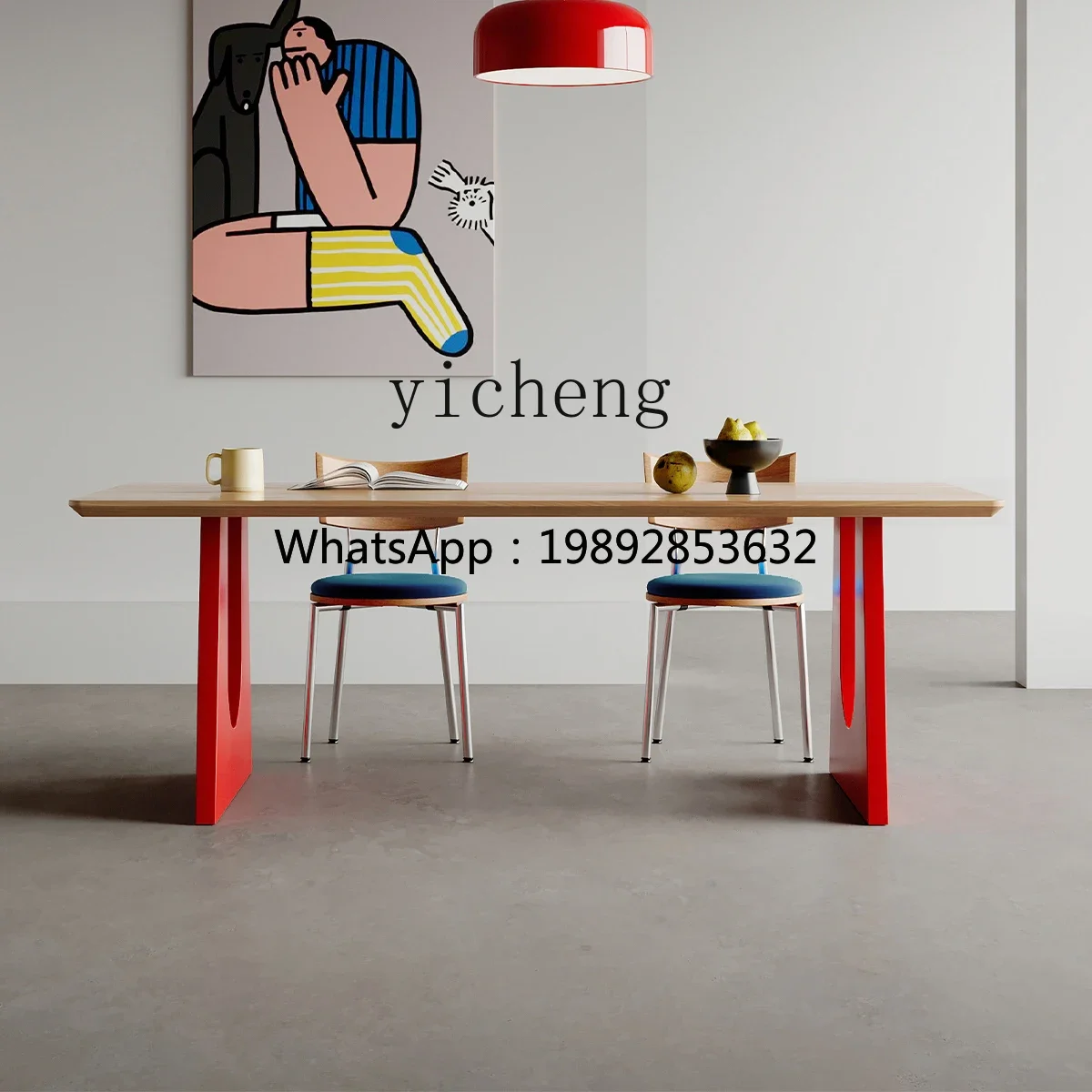 ZZ solid wood dining table household color matching color table ash wood rectangular dining table and chair combination