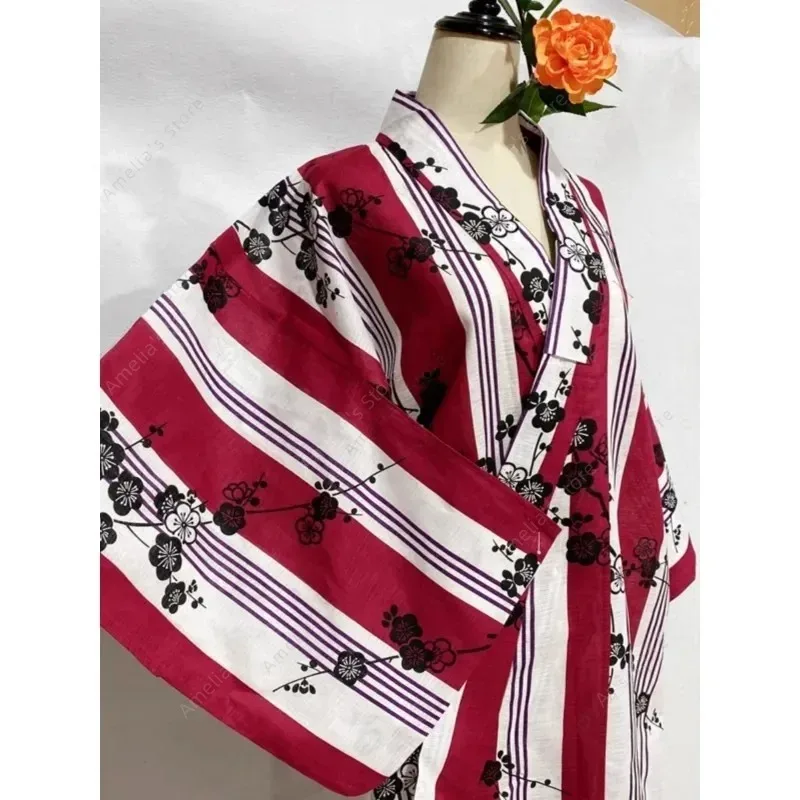 Yukata เสื้อคลุมยาวชุดกิโมโนญี่ปุ่นแบบดั้งเดิมเสื้อผ้าผู้หญิงผ้าฝ้ายผ้าลินินชุดรูปแบบสไตล์ญี่ปุ่น