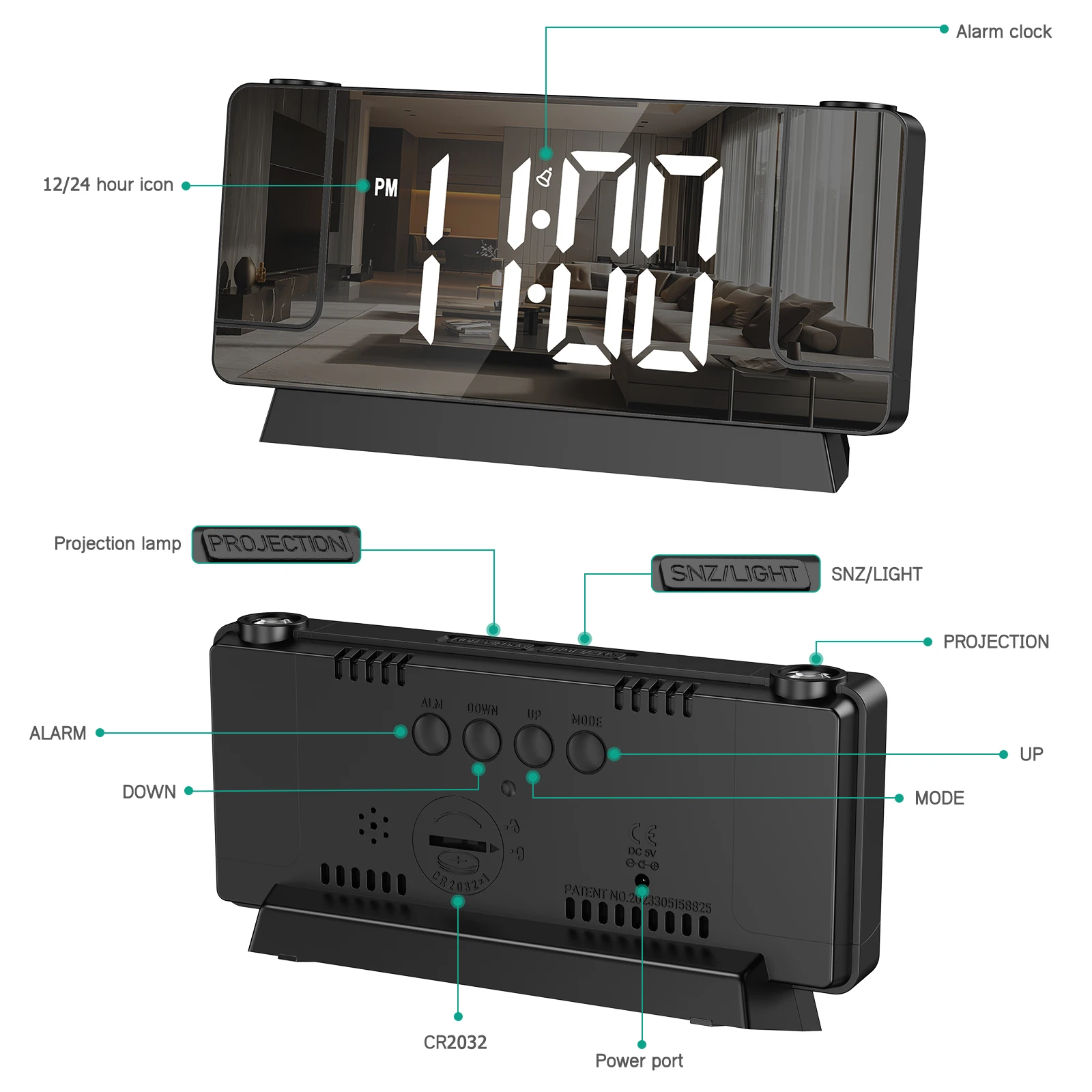 Despertador digital ORIA con doble proyección LED y temperatura - imagen 2
