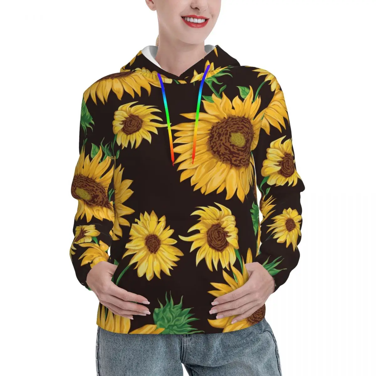 

Abstract Sunflower Streetwear Hoodies Winter Sunflowers Pattern Design y2k Cool Pullover Hoodie Women Oversize Loose Sweatshirts