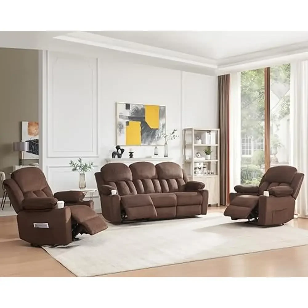 Adjustable Recliner Sofa Set with Cup Holders and USB Charging Modern Furniture Living Room Entertainment 3 Piece Wingback Sofas