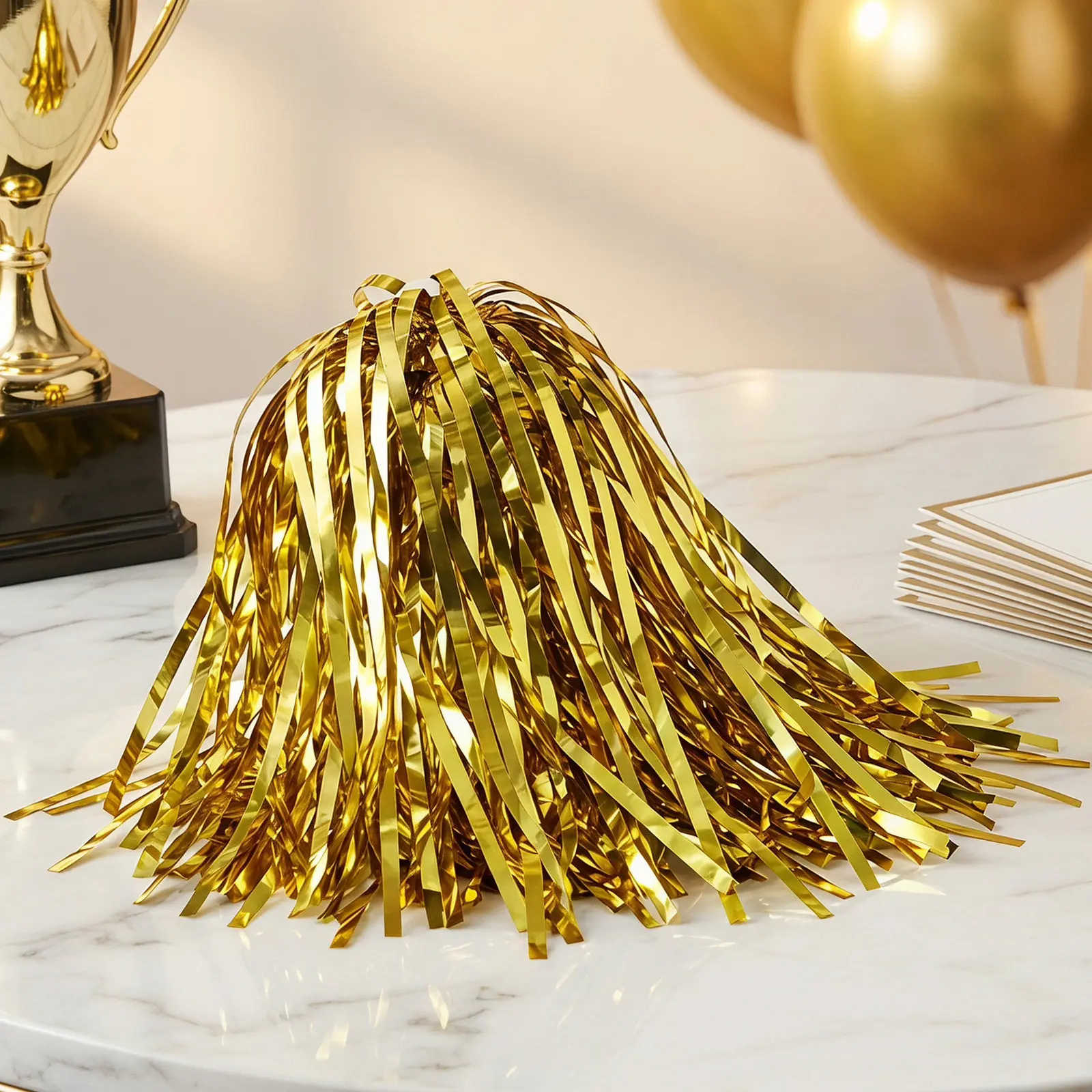 14Pcs Cheerleading Pom Poms Hand Flowers Embossed Metallic Lightweight Easy Grip Cheerleader Props Dance Party Sports Event