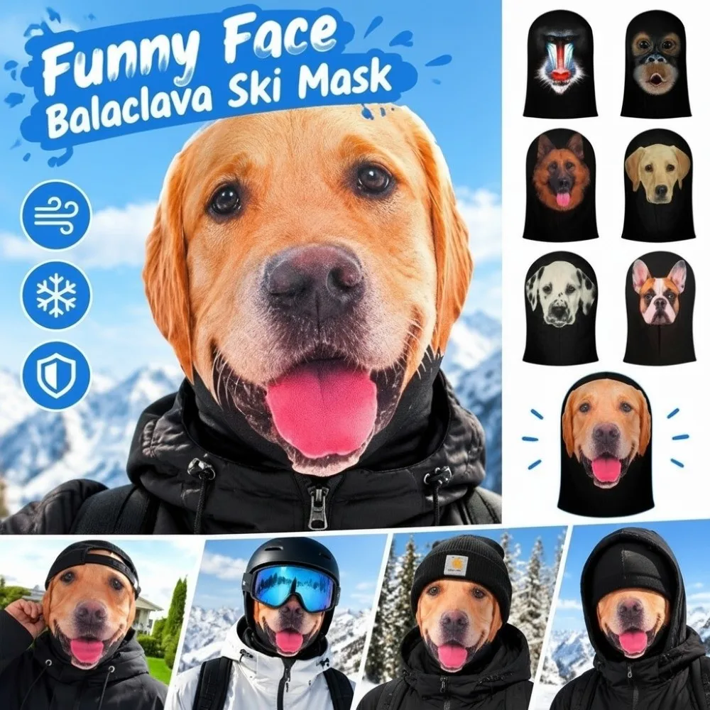 3D Printed Animal Pattern Funny Ski Mask Pet Disguise Prop Breathable Eye Hole Dog Printed Balaclava Face Mask Sweat Absorbent