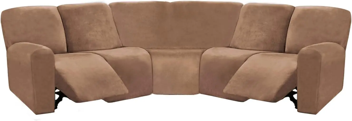 7 piece l shape recliner sofa covers velvet stretch reclining couch covers thick soft washable sand 5 seat