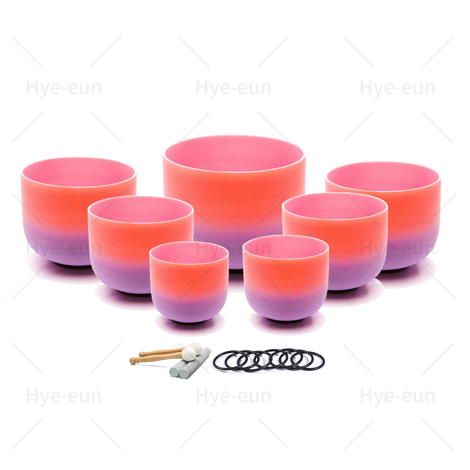 Hye-eun 7-12" Colored Frosted Quartz Crystal Singing Bowl 7pcs Chakra Set CDEFGAB Note with/without Bags for Sound Healing