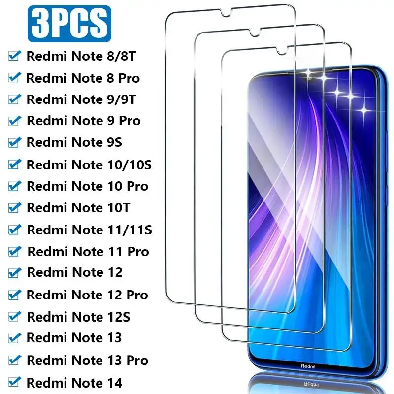 

3PCS Tempered for Xiaomi 8 9 10 8T 9S 10S Screen Protector For Redmi Note 11 12 13 Pro 11S 12S 14 5G Glass