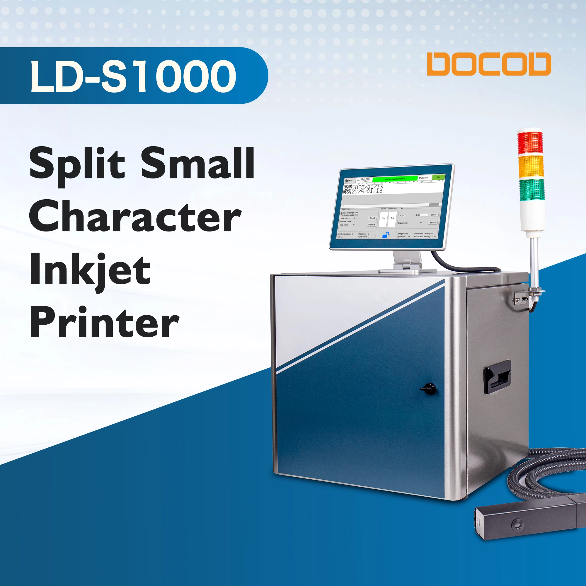 DOCOD All-Round Industrial CIJ Inkjet Printer Continuous Small Character LD - S1000 High-Performance Coding Machine for Barcode