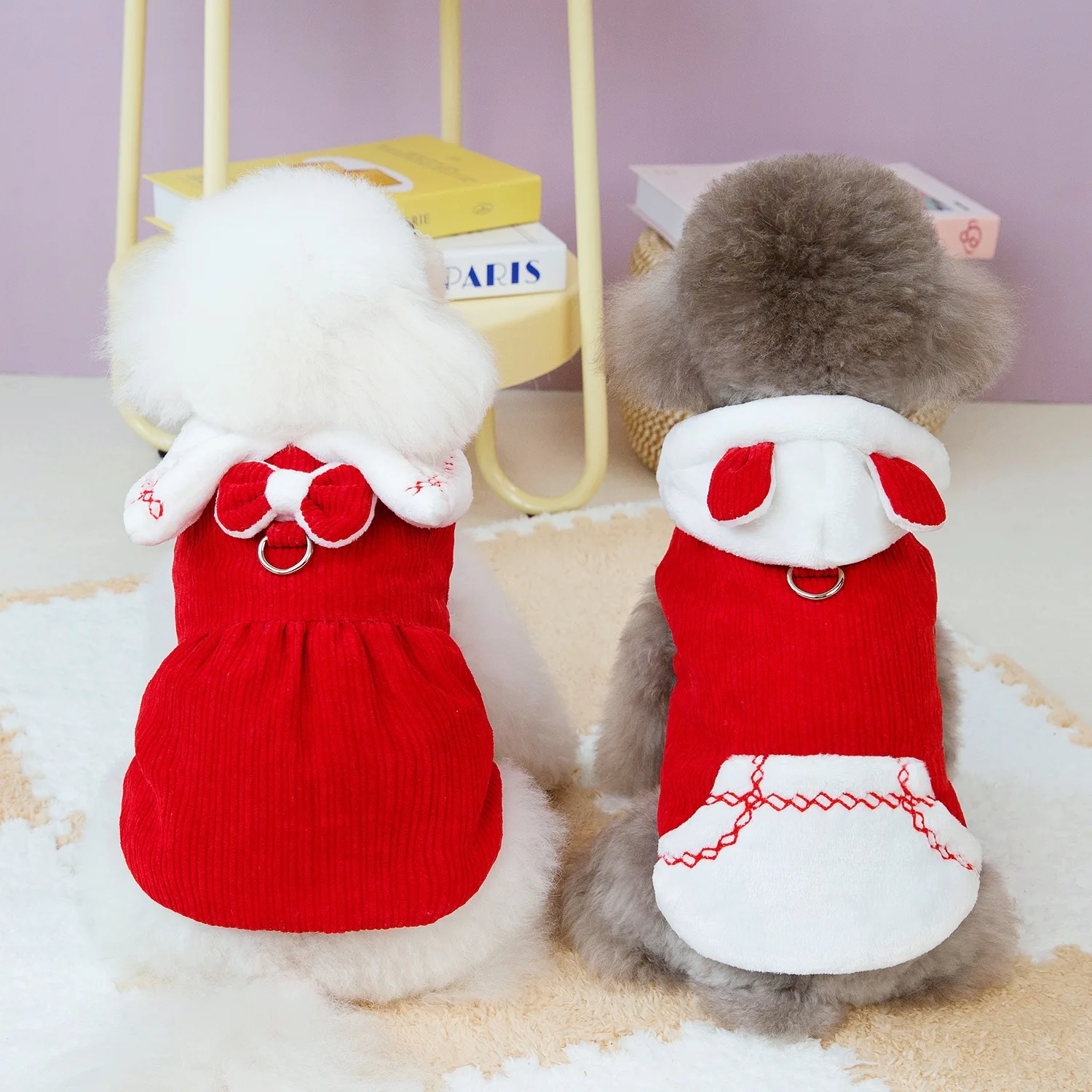 Autumn and Winter Pet Wick Hooded Sweatshirt, Christmas Bow Dress, New Year's Outfit, Cat Teddy, Romantic Pet Couple Set