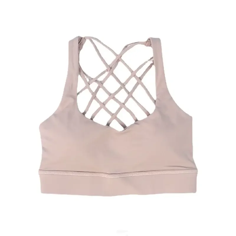 YOGA Strappy สปอร์ตบราสําหรับผู้หญิง - Criss Cross Back เซ็กซี่ไร้สายเบาะโยคะ Bra น่ารักออกกําลังกาย